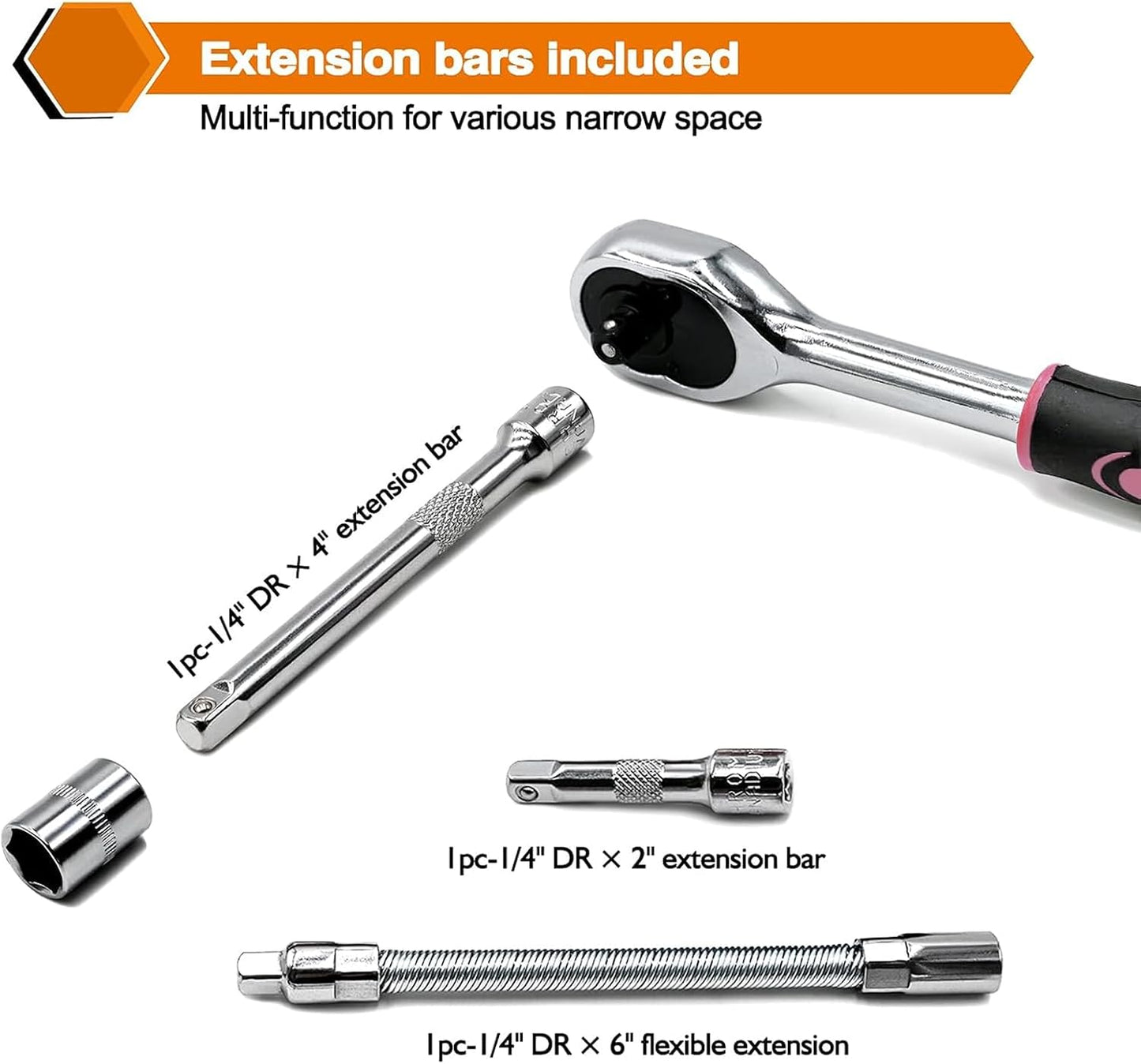 Egofine 46 Pieces 1/4 inch Drive Socket Ratchet Wrench Set, with Bit Socket Set Metric and Extension Bar for Auto Repairing and Household, with Storage Case