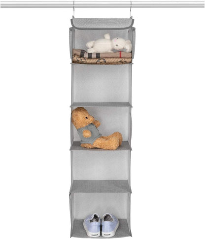 BrilliantJo 2 Pack Hanging Closet Organizer, 5 Shelves Hanging Storage with 6 Side Pockets for Clothes Shoes, 43"x12"x12"(Black)
