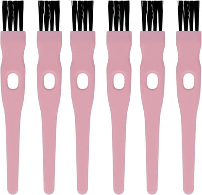 Mini Cleaning Brushes with Nylon Bristles – 6 Pack, 4.3" Long – Precision Detail Cleaner for Razor, Nose Hair Trimmer, Mug Lid, Mosquito Lamp, and Small Crevices – Pink Plastic Handle
