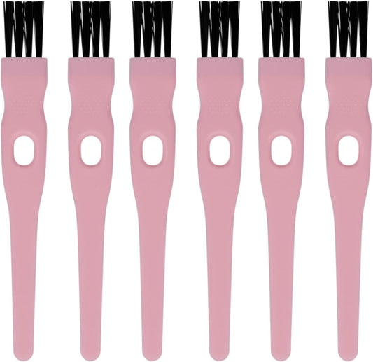 Mini Cleaning Brushes with Nylon Bristles – 6 Pack, 4.3" Long – Precision Detail Cleaner for Razor, Nose Hair Trimmer, Mug Lid, Mosquito Lamp, and Small Crevices – Pink Plastic Handle