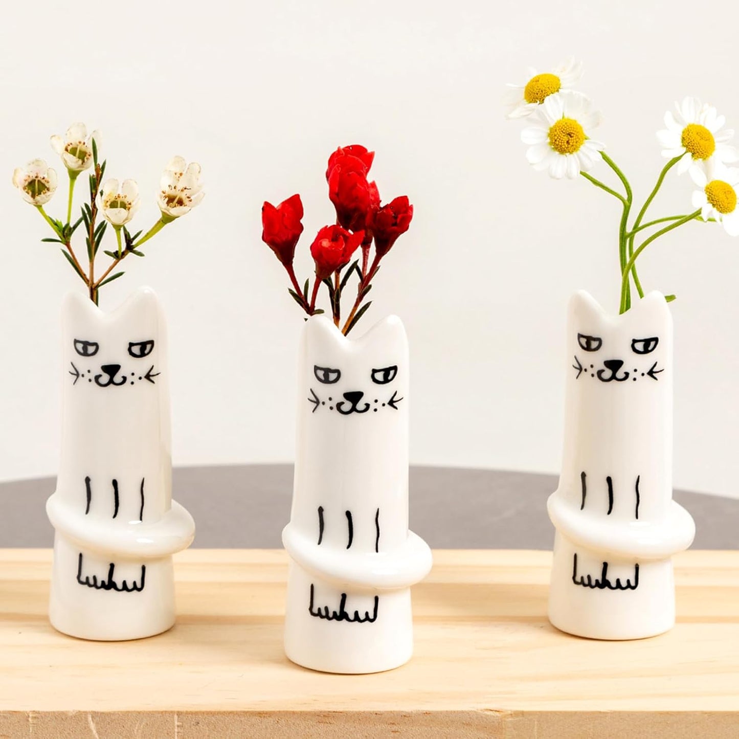 MOUGIGI Cute Blue House Ceramic Bud Vase Set of 3 - Handmade Miniature Vase with Star Roof for Dried Flowers, Chic Japandi Style Decor for Entryway, Dining,Coffee Table - Ideal Small Gift for Home