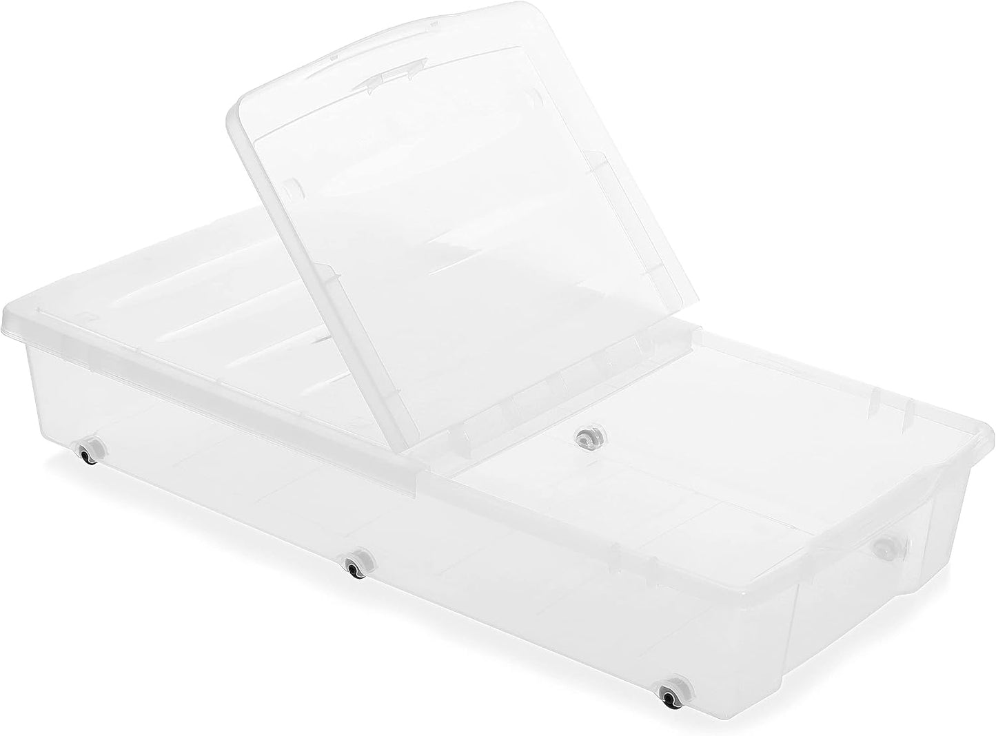 Citylife 2 Packs 57 QT Plastic Under Bed Storage Bins with Double-opening Lids Clear Underbed Storage Containers with Wheels for Organizing Shoes, Blankets, Clothes