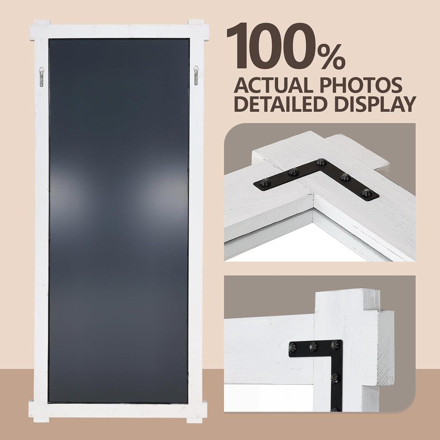 65x24 Inch Full Length Mirror, Pine Frame Full Body Standing Mirror with Metal Decorative, Black