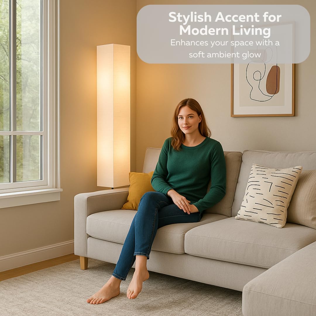 LIGHTACCENTS Rice Paper Floor Lamp Set of 2 Modern Standing Lamps with Chrome Base & White Paper Shades Ambient Lighting for Living Room, Bedroom, and Apartment Decor