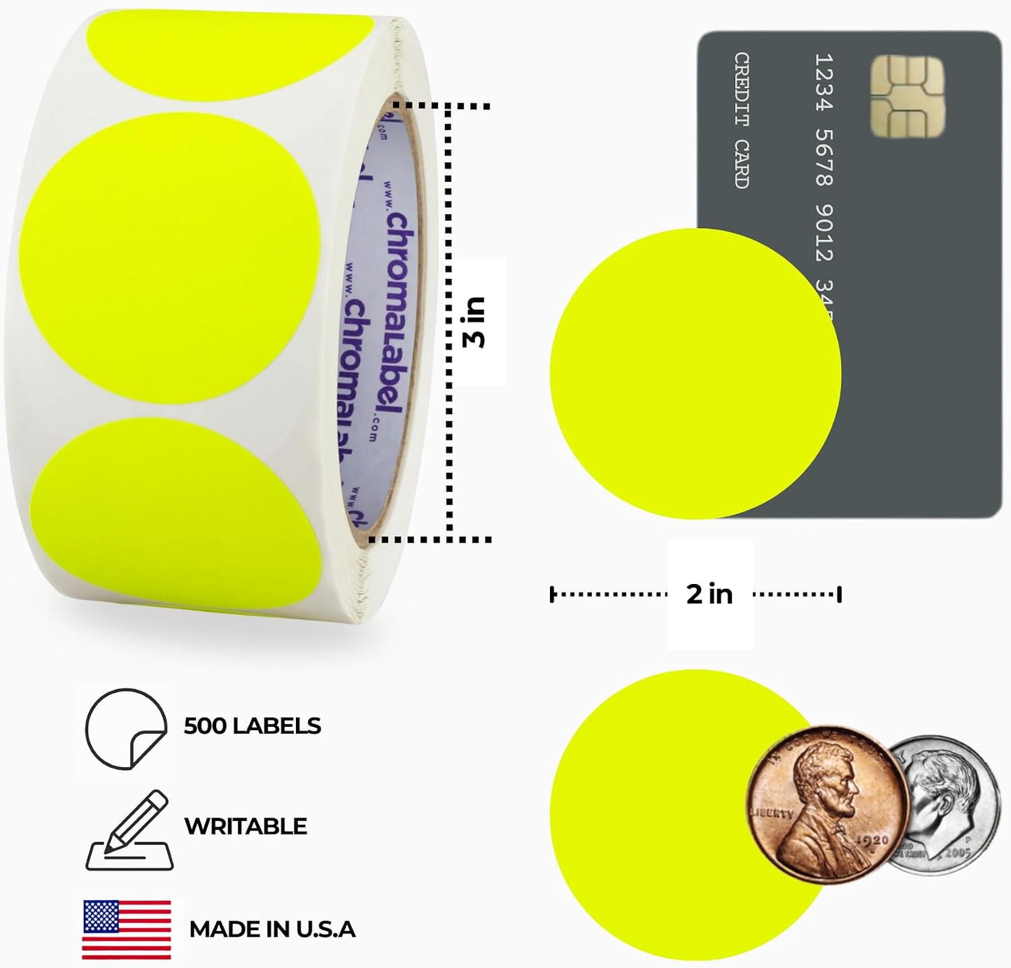 ChromaLabel 2 inch Color-Code Dot Labels | 500/Roll (Yellow)