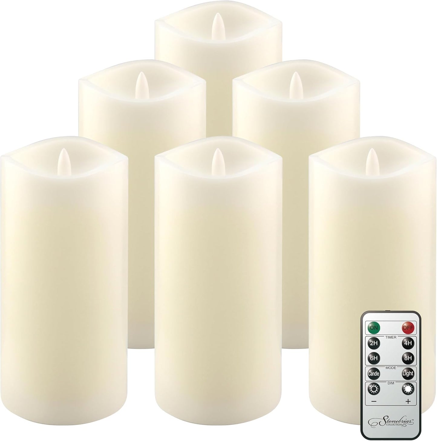 Stonebriar 6 Count White Real Wax 3x3 Flameless LED Pillar Candles with Remote and Timer