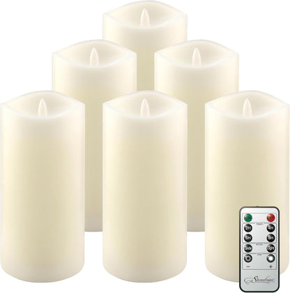 Stonebriar 6 Count White Real Wax 3x3 Flameless LED Pillar Candles with Remote and Timer