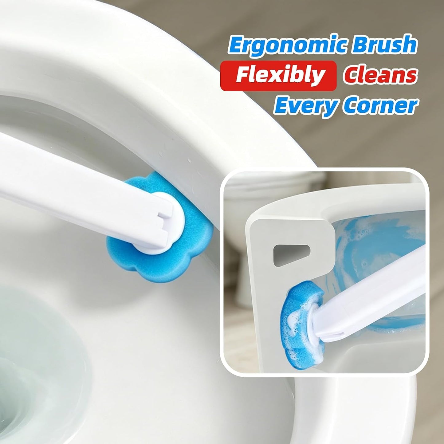 Disposable Toilet Brush with 48 Refills, Toilet Brushes and Holders, Wall Mounted Toilet Bowl Cleaner Wand for Bathroom Maintenance
