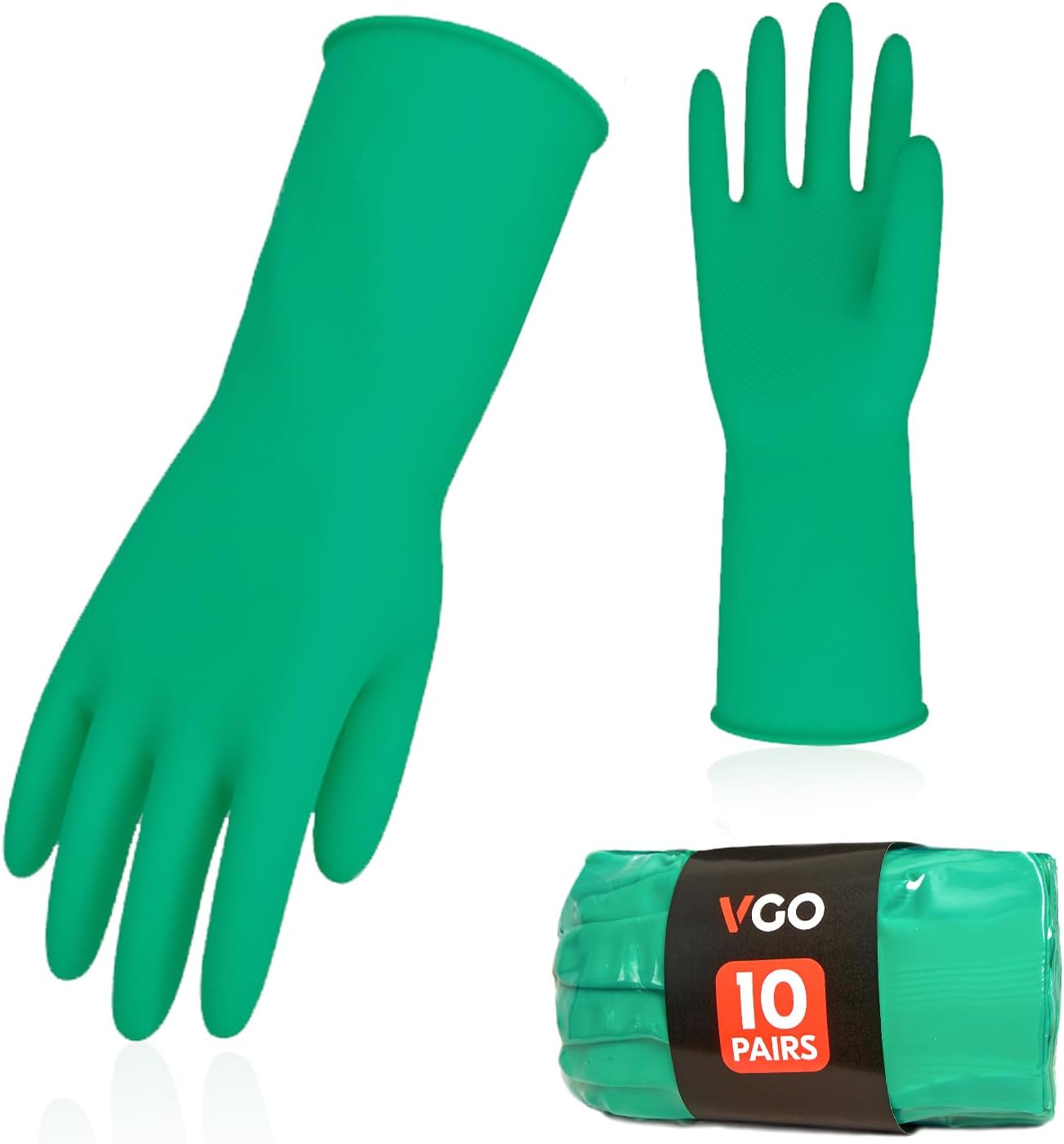 Vgo... 3-Pairs Reusable Household Gloves, Rubber Dishwashing gloves, Extra Thickness, Long Sleeves, Kitchen Cleaning, Working, Painting, Gardening, Pet Care (Size L, Yellow, HH4601)