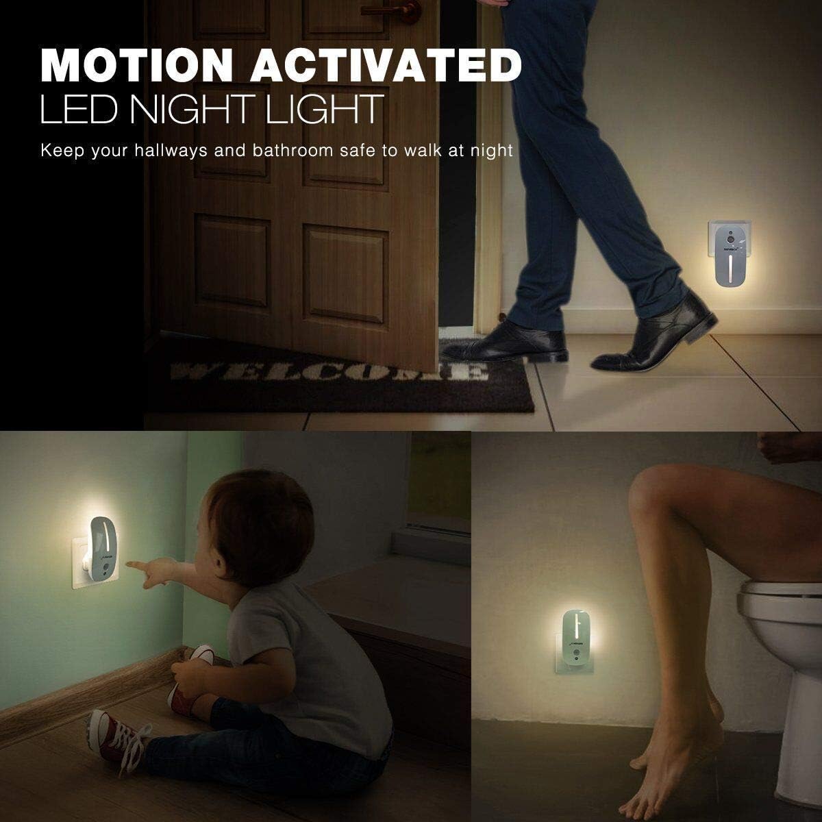 Sensky Plug-in LED Backlit Night Light with Motion Sensor, Dusk to Dawn Sensor, Auto On/Off Nightlight for Kids and Adults, Bedroom, Bathroom, Hallway, Warm White