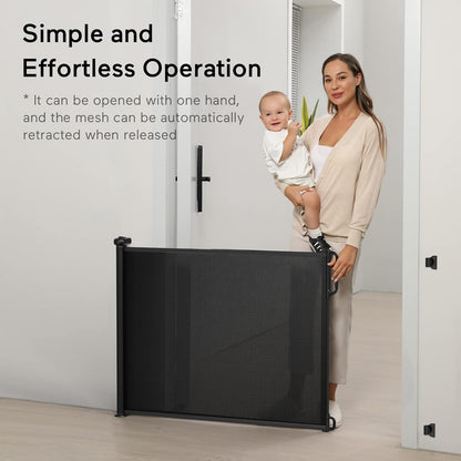 Retractable Baby Gate, Momcozy Mesh Baby Gate or Mesh Dog Gate, 33" Tall,Extends up to 55" Wide, Child Safety Gate for Doorways, Stairs, Hallways, Indoor/Outdoor