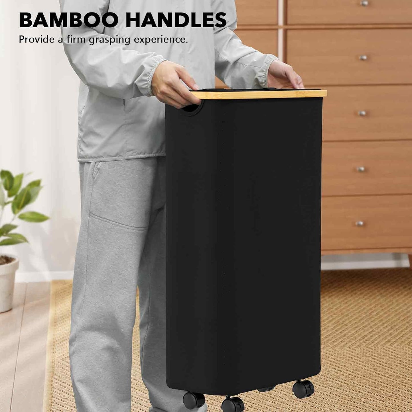 SpaceAid Double Laundry Hamper 2 Section with Lid and Removable Laundry Bags, 160L Clothes Basket with Bamboo Handles, Large Collapsible Hamper for Bedroom, Bathroom, Dorm, Laundry Room - White