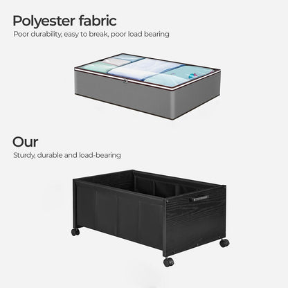 FOUCSSOMEI Under Bed Storage with Wheels, Wooden Under Bed Drawers On Wheels, Rolling Under Bed Shoe Storage, Space Saving, Rustic Brown,30L