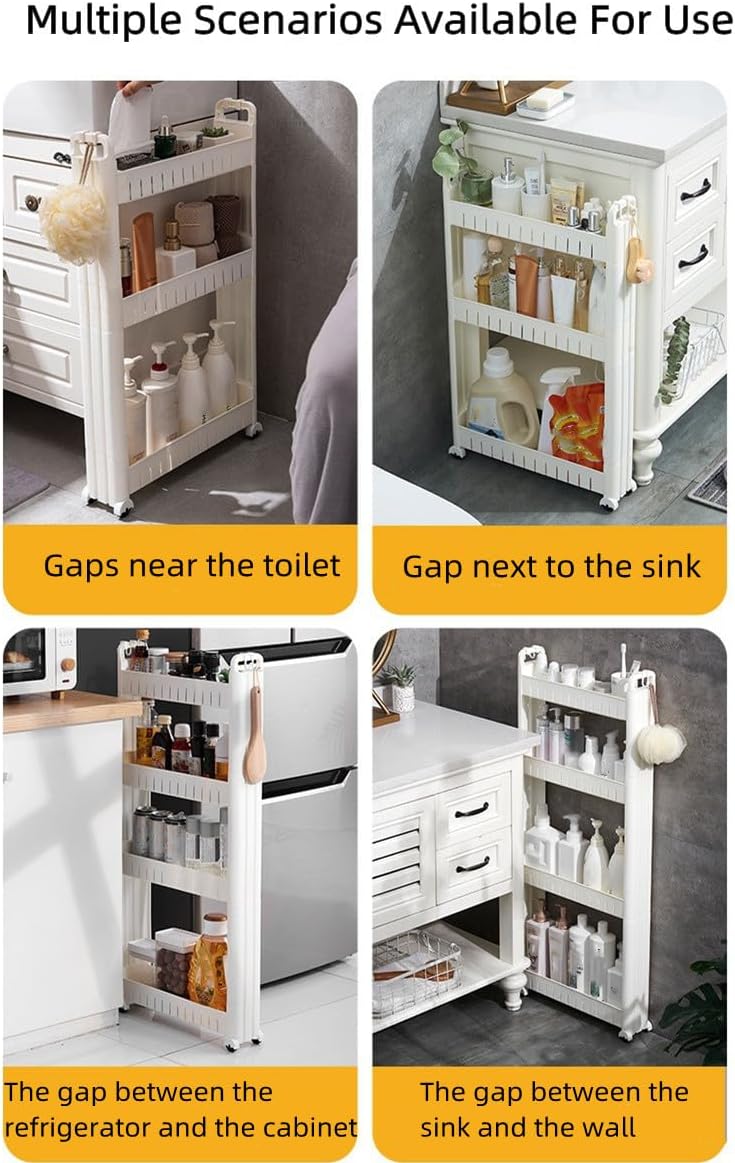 Slim Storage Car Durable Slim Storage Cabinet with Wheels Narrow Shelf Rack for Kitchen,Bathroom,Study,Office,Etc (3 Tier elevated)