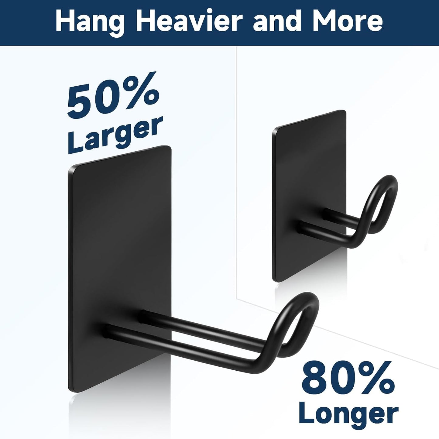 Self Adhesive Hooks Heavy Duty, Large Stainless Steel Towel Hooks, No Drill Sticky Hooks, Long Stick on Shower Wall Hooks for Hanging Hat Coat Key Headphone (Black(4Pcs))