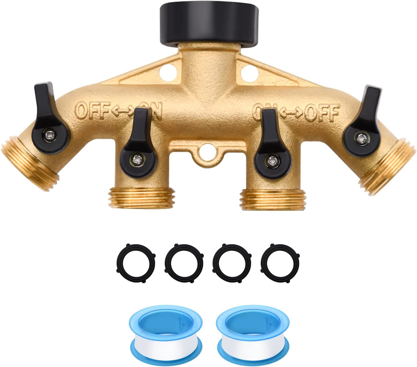 1/2/4 Pack 2 Way Hose Splitter, for 3/4" Hose Connector, with Rubber Washers & Tapes | for 3/4" Hose Connector