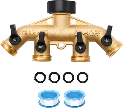 1/2/4 Pack 2 Way Hose Splitter, for 3/4" Hose Connector, with Rubber Washers & Tapes | for 3/4" Hose Connector