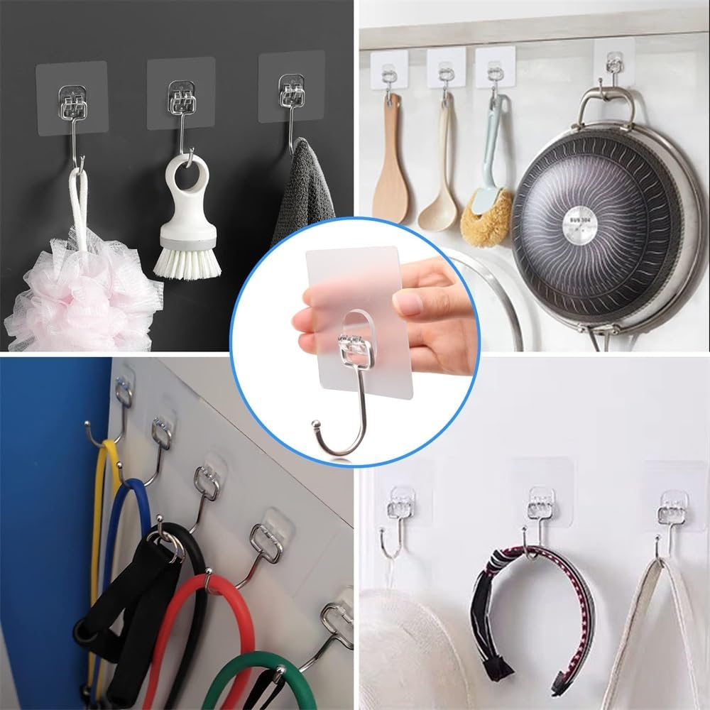 10 Packs All-Purpose Large Adhesive Hooks, Heavy Duty Hold 37 lb(Max) Wall Hooks for Hanging, Large Waterproof Stick on Hooks for Organization