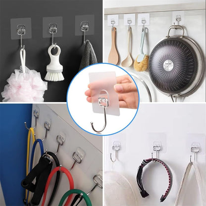 10 Packs All-Purpose Large Adhesive Hooks, Heavy Duty Hold 37 lb(Max) Wall Hooks for Hanging, Large Waterproof Stick on Hooks for Organization