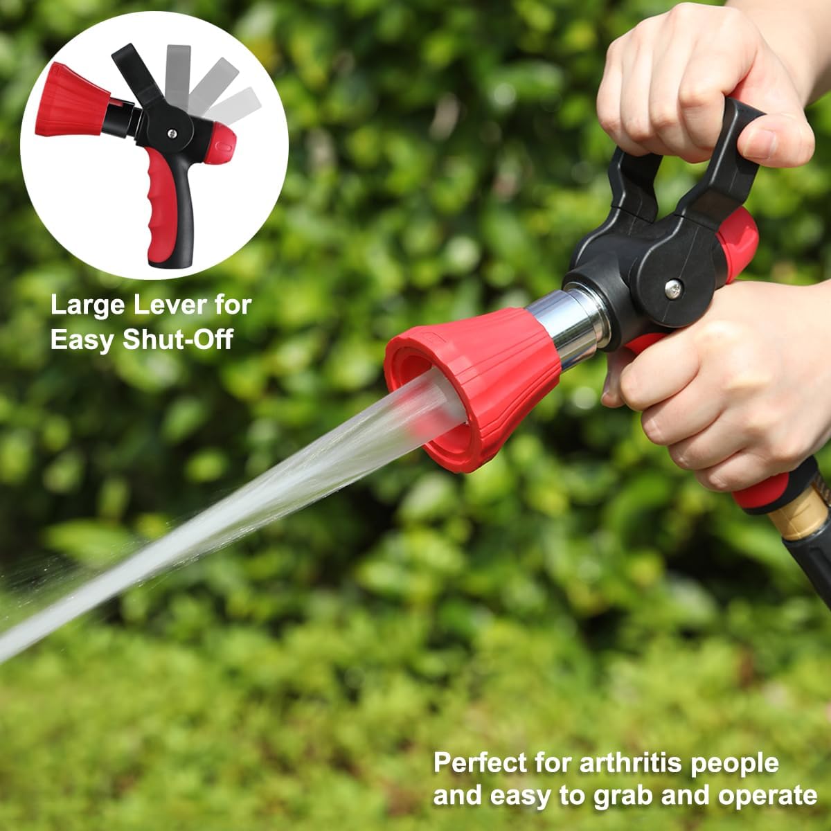 FANHAO Heavy Duty Fireman's Hose Nozzle, Metal Water Nozzle with 8 Spray Patterns, High Pressure Garden Hose Sprayer with Lever Control and Non-Slip Grip to Water Plants & Lawns, Wash Cars & Clean