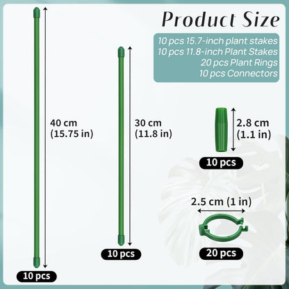 20 Pcs Plant Support Stakes, Indoor Plant Stakes Adjustable Length, Garden Sticks for Indoor Outdoor Plants, Plant Poles with with Rings Clip for Potted Plants Tomato Monstera Orchid