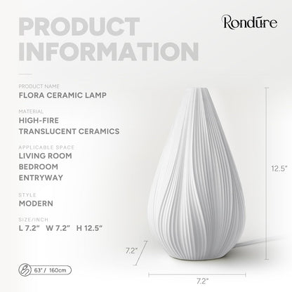 RONDURE Modern Ceramic Decorative Table Lamp Living Room Bedroom Bedside | Handcrafted Unique Warm Ambient Lighting Lamp, Accent White Translucent Ceramic shade, Fully Dimmable, Corded, Bulb Included