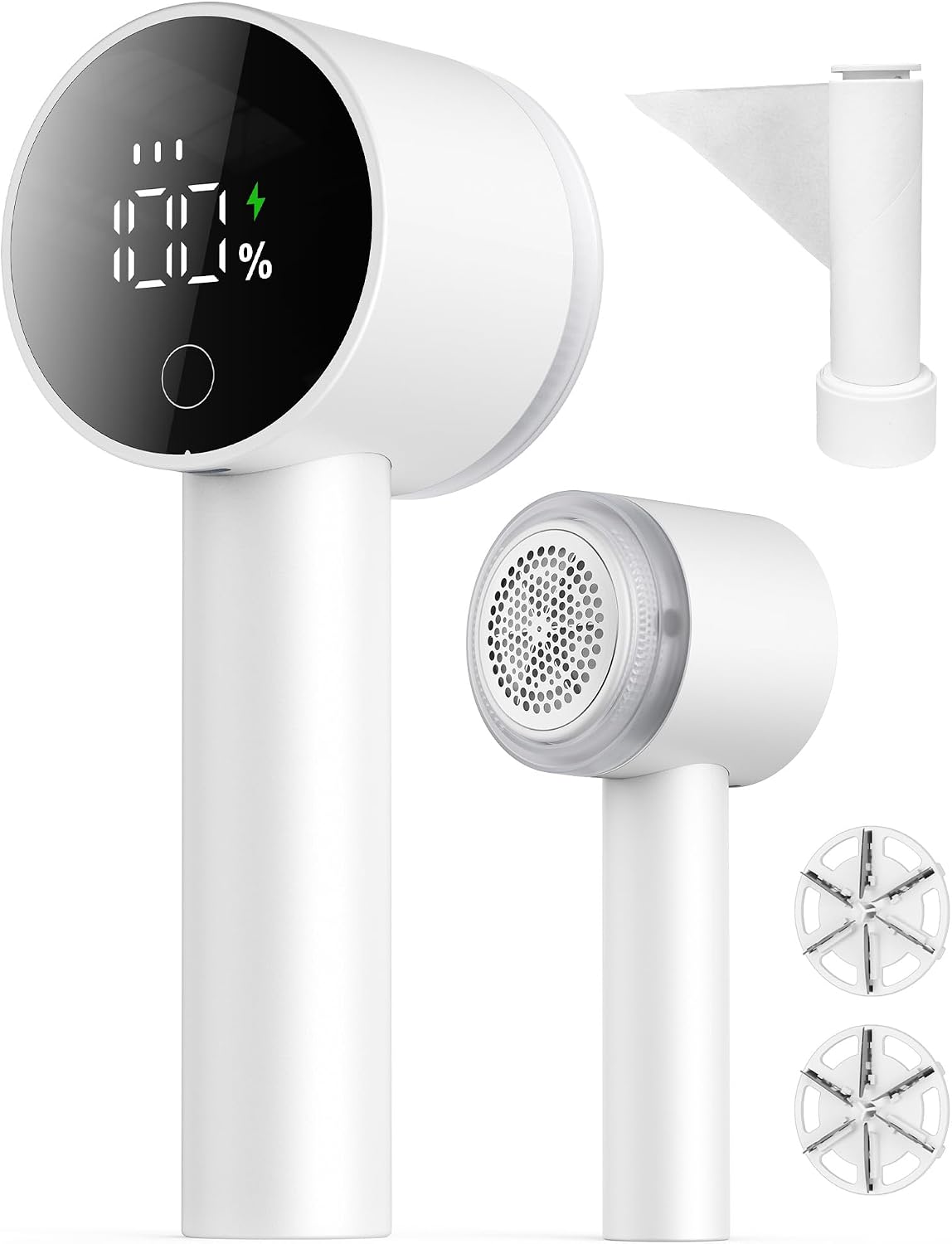 Fabric Shaver, Lint Remover Rechargeable, Electric Portable Sweater Defuzzer with 3 Speeds, 6 Leaf Blades, Digital LED Display to Remove Pilling for Clothes, Furniture, Sweater, Couch, Blanket