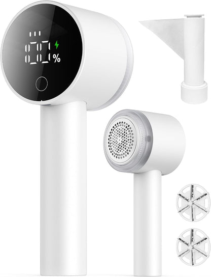 Fabric Shaver, Lint Remover Rechargeable, Electric Portable Sweater Defuzzer with 3 Speeds, 6 Leaf Blades, Digital LED Display to Remove Pilling for Clothes, Furniture, Sweater, Couch, Blanket