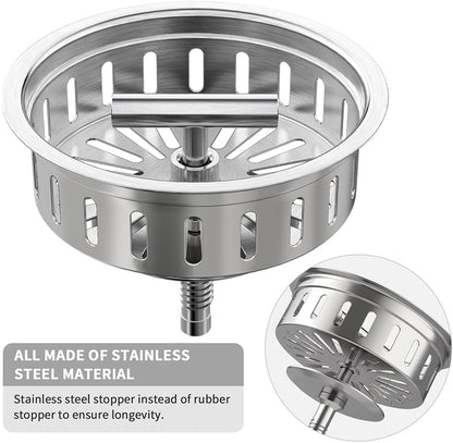 KONE 3-1/2 Inch Kitchen Sink Drain Strainer Assembly Made by All Stainless Steel with Strainer Basket/Drain Stopper, Replacement for Standard Commercial Drains