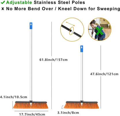 Push Broom, Outdoor Broom, Push Broom Outdoor for Garage, Deck (Orange) | 18‑inch stiff bristle head works as garage, shop & industrial broom for concrete, decks, patios. Ergonomic handle + hook