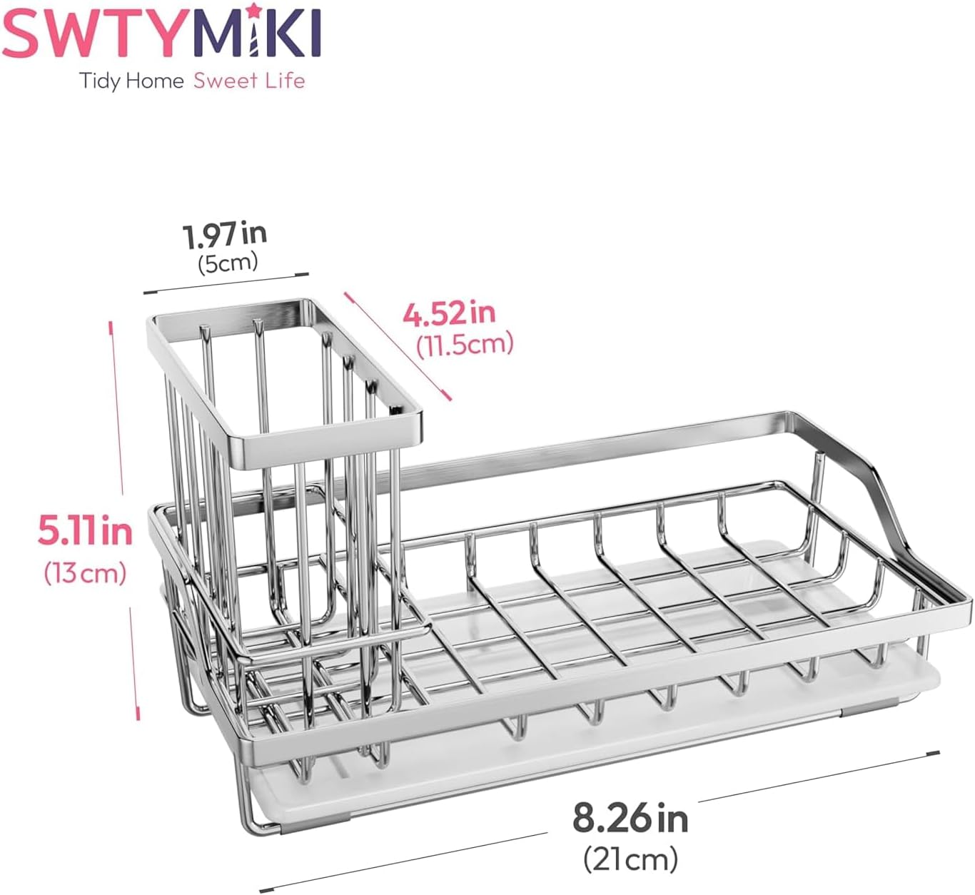 SWTYMIKI Sink Caddy Sponge Holder - Kitchen Sink Organizer with High Brush Holder for Countertop to Hold Dish Soaps and Sponges, Stainless Steel, Black