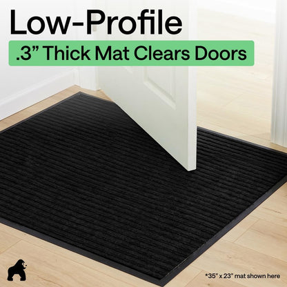 GORILLA GRIP Waterproof Traffic Guard Door Mat, Heavy Duty Entryway Mats, Strong Backing Commercial Utility Rugs for Office Hallway, Garage Floor and Home, Low Profile Carpet Runner, 29x17, Black