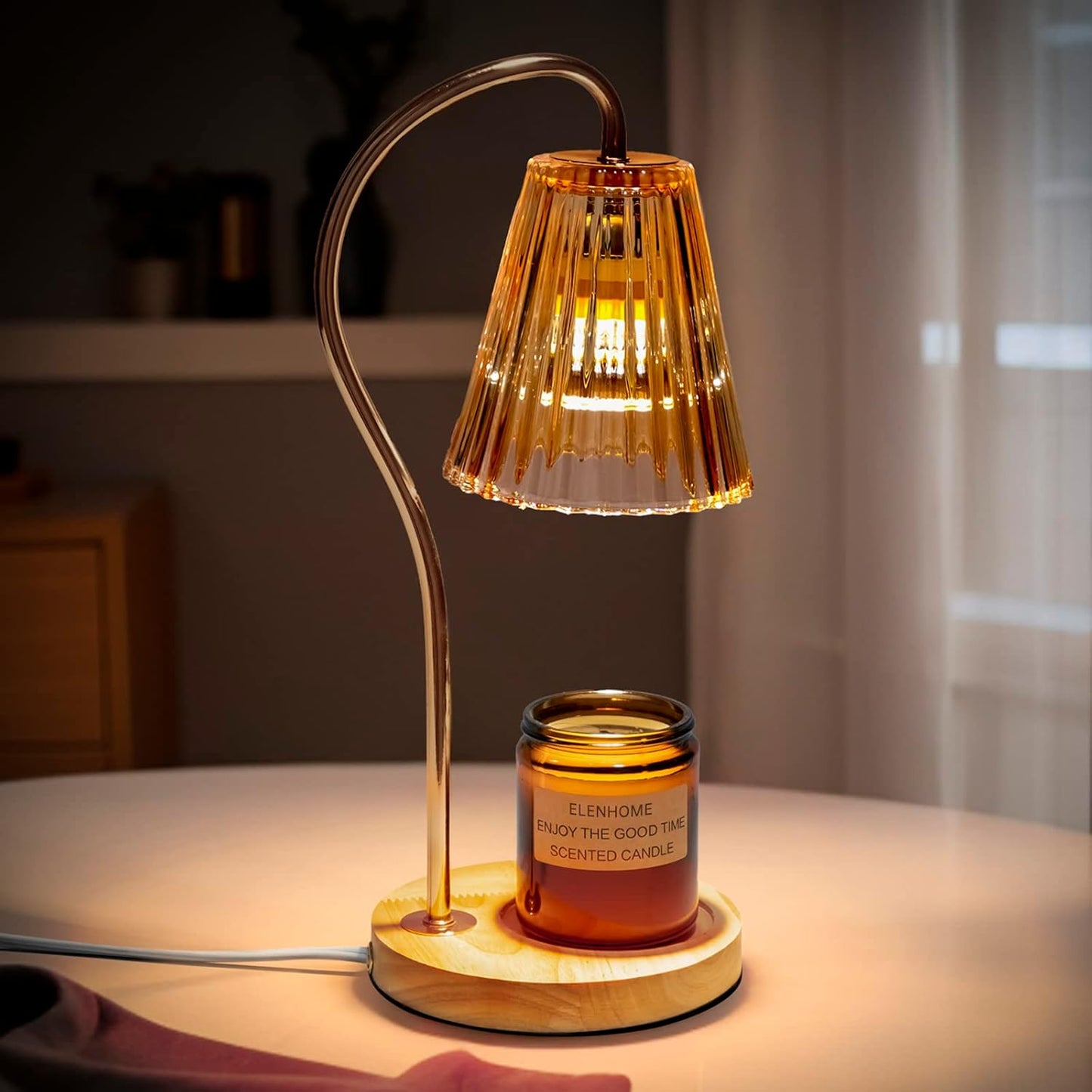 Elenhome Candle Warmer Lamp with Adjustable Height, Stepless Dimming Function-Home Decor Lamp, Metal Candle Lamp for Jar Candles, No Flame Scented Candle Warmer with 2 Bulbs (Black)