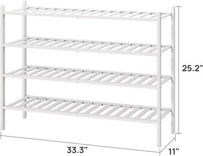 viewcare 3-Tier Black Bamboo Shoe Rack for Entryway, Stackable | Foldable | Natural, Shoe Shelf Storage Organizer for Hallway Closet, Free Standing Shoe Racks for Indoor Outdoor