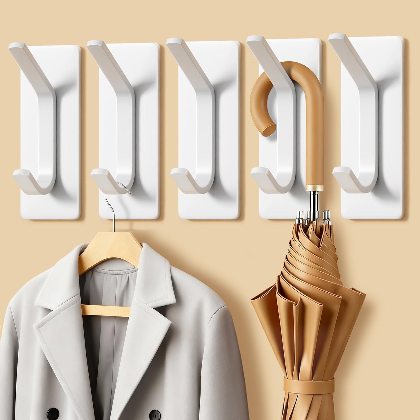 Auxmir Self Adhesive Hooks 15lbs Heavy Duty, 5 Pack Stainless Steel Wall Hooks for Coat Towel Robe, Waterproof Rustproof Oilproof, No Drill Door Hanger for Bathroom Shower Kitchen Office RV, Silver