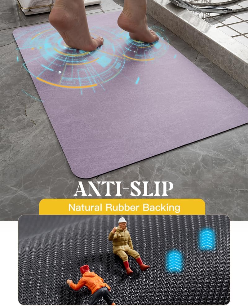 MontVoo -Bath Mat-Rubber Backing Non SlipThin Bathroom Rugs Fit Under Door- Quick Dry Absorbent Faux Suede Surface Grey Bathroom Floor Mats-Shower Rug for in Front of Bathtub Shower Gray 16x24