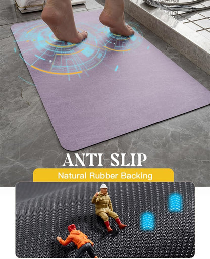 MontVoo -Bath Mat-Rubber Backing Non SlipThin Bathroom Rugs Fit Under Door- Quick Dry Absorbent Faux Suede Surface Grey Bathroom Floor Mats-Shower Rug for in Front of Bathtub Shower Gray 16x24