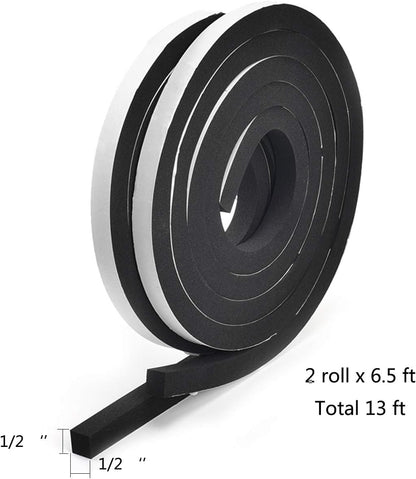 TamBee Weather Stripping Foam Tape 1/2 Inch Wide X 1/2 Inch Thick,High Density Foam Strip Self Adhesive Weatherstrip Insulation Foam Rubber Seal Strip 13 Ft(2 Rolls of 6.5 Ft Long Each)