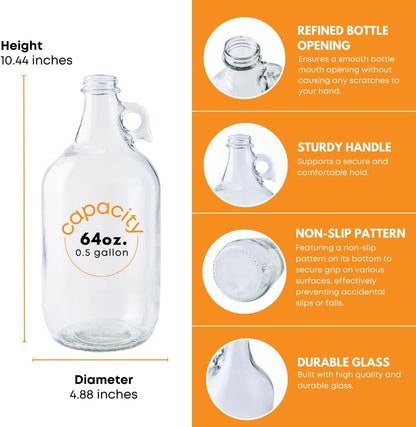 Fastrack Half Gallon Glass Jug Laundry Detergent Dispenser – Airtight Screw-Top Container | Non-Slip Base | Detergent Pump Dispenser or Syrup Pump | Eco Friendly Food Grade