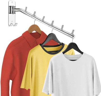 Bosszi 2-Pack Wall Mounted Folding Clothes Hanger Rack, Stainless Steel Clothes Hooks with Swing Arm Holder Space Saving Clothing Hanging System Closet Storage Organizer Heavy Duty Drying Rack (Black)