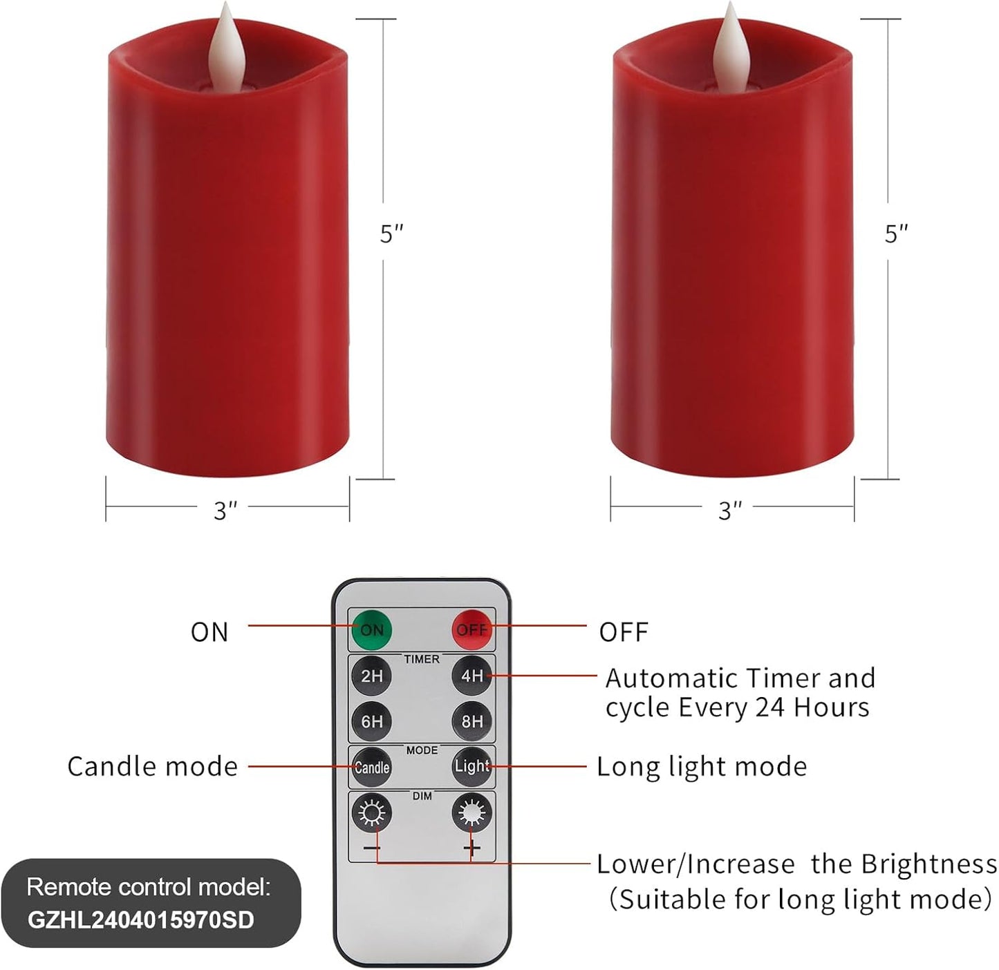 3x3 Flickering Flameless Candles Set of 2, 2AA Battery Life 600 Hours Battery Candles Flickering with Timer,3 inch Flameless Candles with Remote for Indoor/Outdoor, Ivory