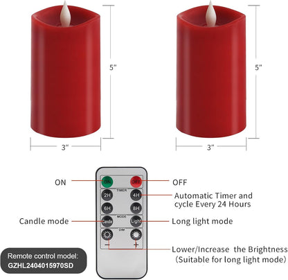 3x3 Flickering Flameless Candles Set of 2, 2AA Battery Life 600 Hours Battery Candles Flickering with Timer,3 inch Flameless Candles with Remote for Indoor/Outdoor, Ivory