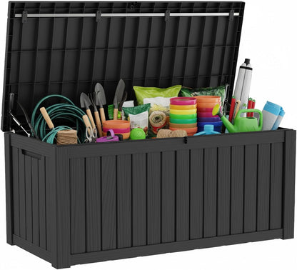 LAUSAINT HOME 320 Gallon Resin Deck Box, Package Delivery Box with Lockable Lid, Waterproof Outdoor Storage Box For Garden Tools, Patio Cushions(320 Gallon,Black)