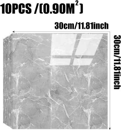 Chejiaye Shower Wall Panels Peel and Stick,Marble Wall Panels for Interior Decor,Backsplash Tile for Kitchen Showers Bathrooms Living Rooms 11.8"x11.8"in 10Pcs, Grey (Not Real Tile,9.7 Sq.ft)