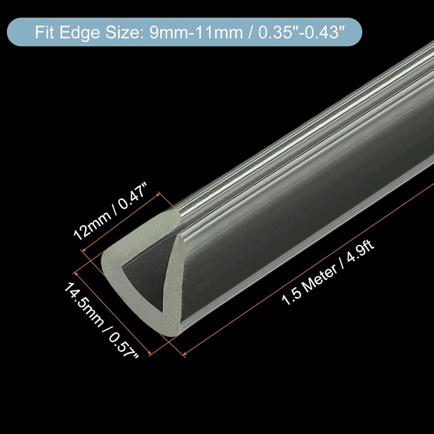 uxcell U Channel Edge Trim, 4.9ft Length Soft Rubber Guard Seal Strip Edge Protector Fit for 1-2mm Edge, (9/32" W x 5/32" H) Clear