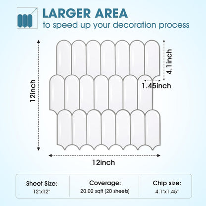 20 Sheets Peel and Stick Tile Backsplash - Waterproof & Removable Self Adhesive Wall Tiles with Realistic Tile Look for Kitchen, Bathroom, RV (12x12 Inch)