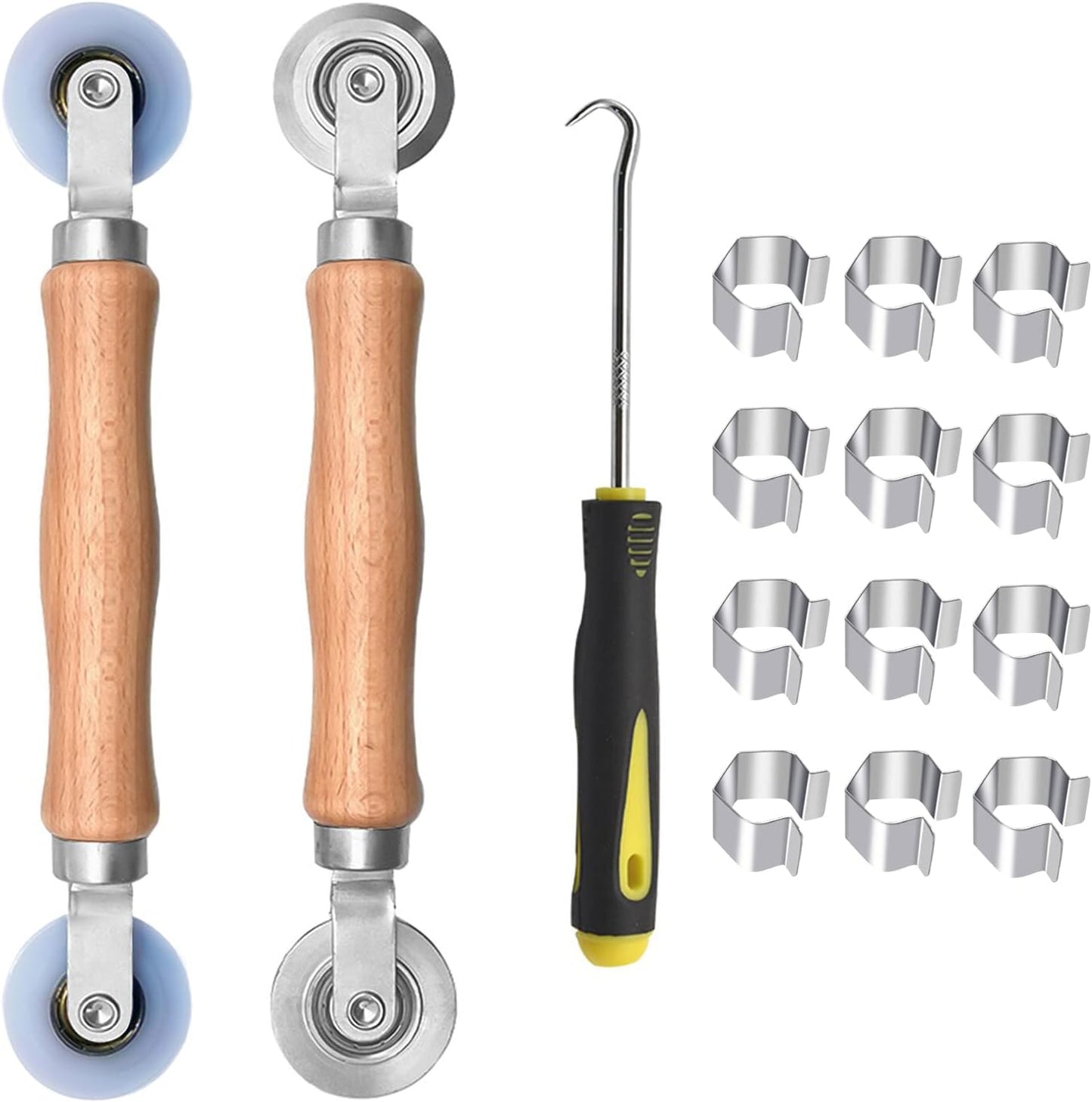 BAYTORY Upgrade Window Screen Repair Kit, Steel/Nylon Roller Tool with Bearing | Spline Removal Hook and 12Pcs Screen Clips Replacement for Installing Door Mesh Screens