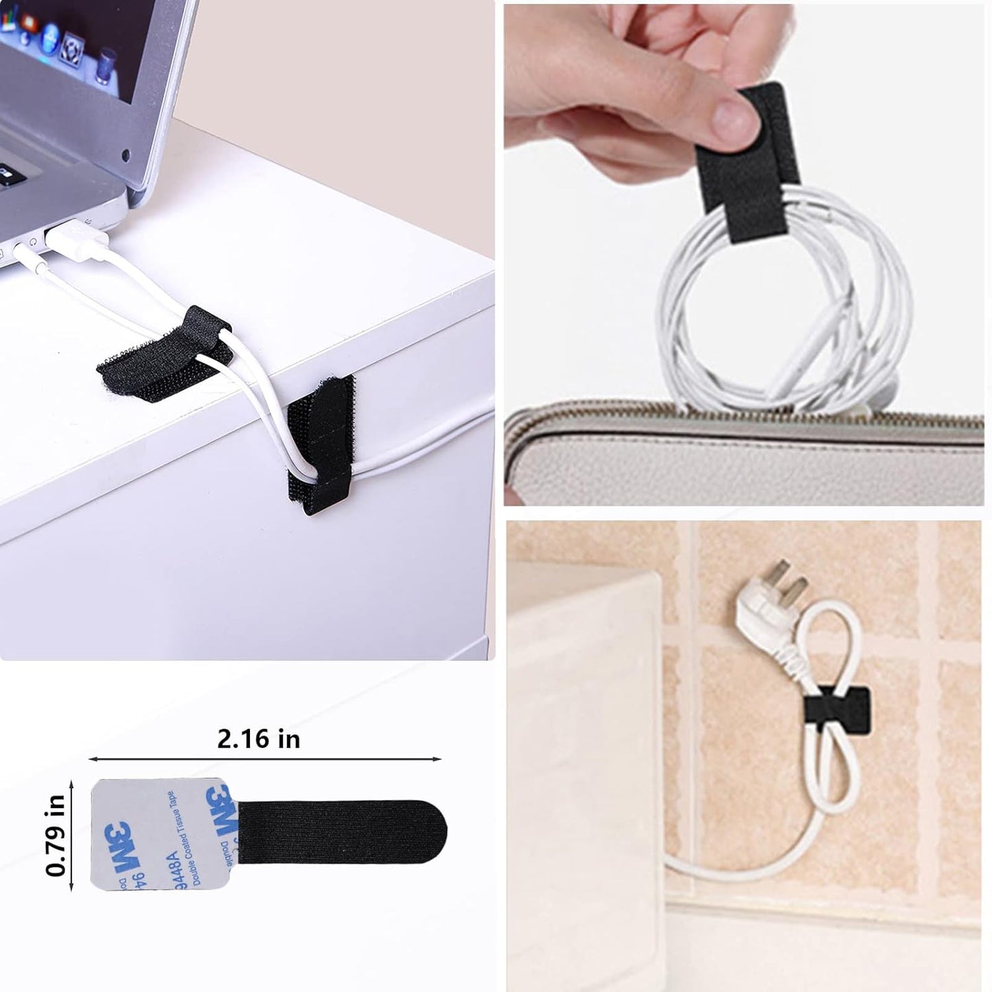 White Cable Management Organizer Kit 4 Cable Sleeve Split 311Pcs | 47Cable Clips 12Cord Clips Holder,22 Cable Ties, 20 adhesive Wall cable Tie, 200Fasten Cable Ties for TV Electronics