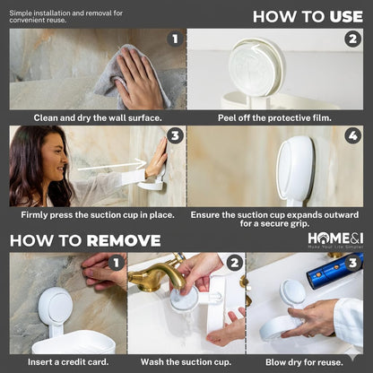 HOME&I Suction Cup Soap Dish Holder for Shower, Dual-Layer Self-Draining Bar Soap Holder, No-Drill Removable Wall Mount Soap Tray for Tile, Glass, Bathroom & Kitchen Sink