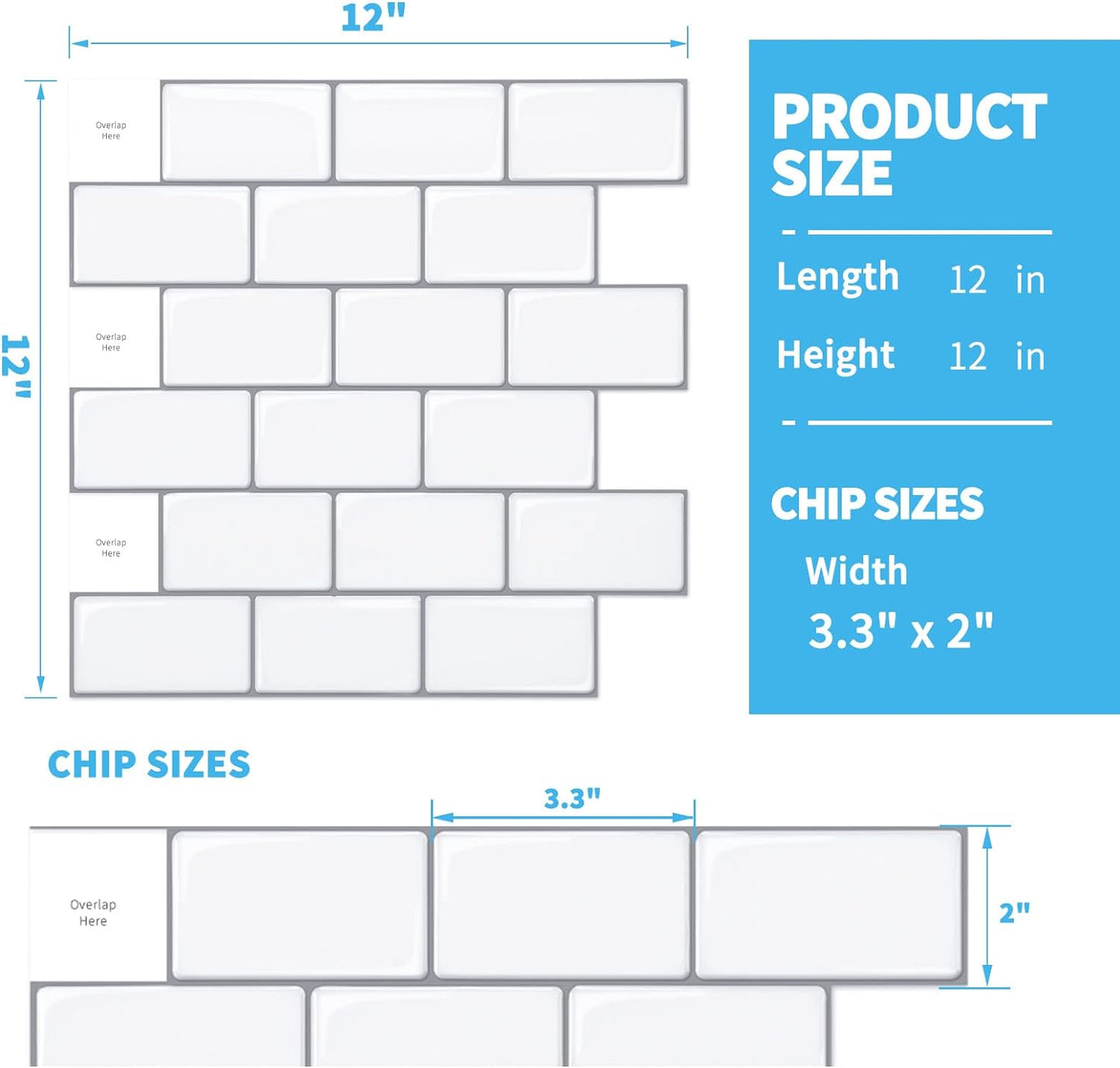 Art3d Premium 10-Sheet Peel and Stick Tile Backsplash - 12"x12" for Kitchen , Bright White